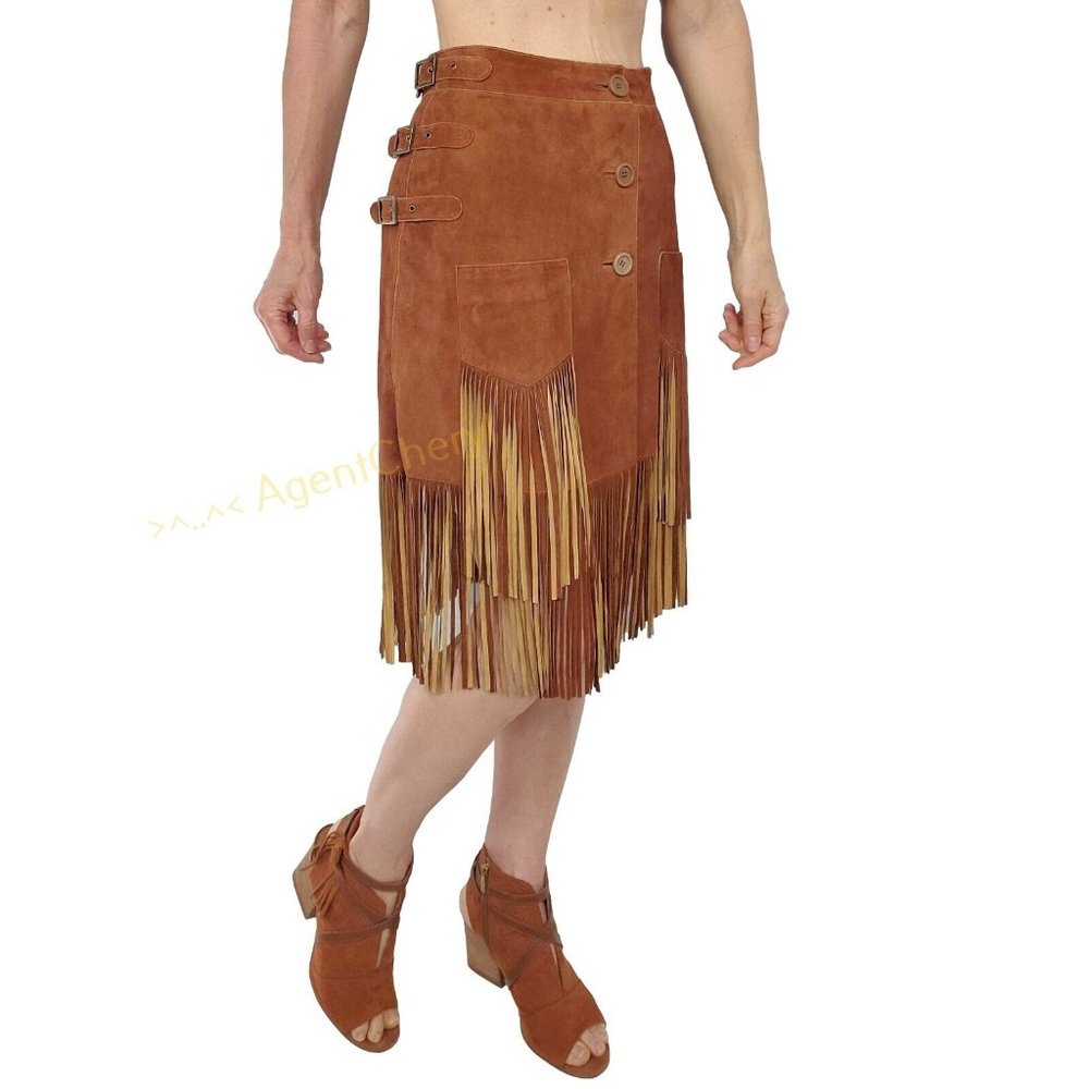$4k CHRISTIAN DIOR Suede Skirt 6 38 Goat Leather Fringe  Runway Boho Couture